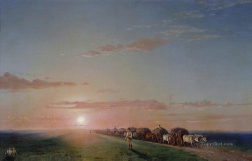 ox train on the steppe Romantic Ivan Aivazovsky Russian Oil Paintings
